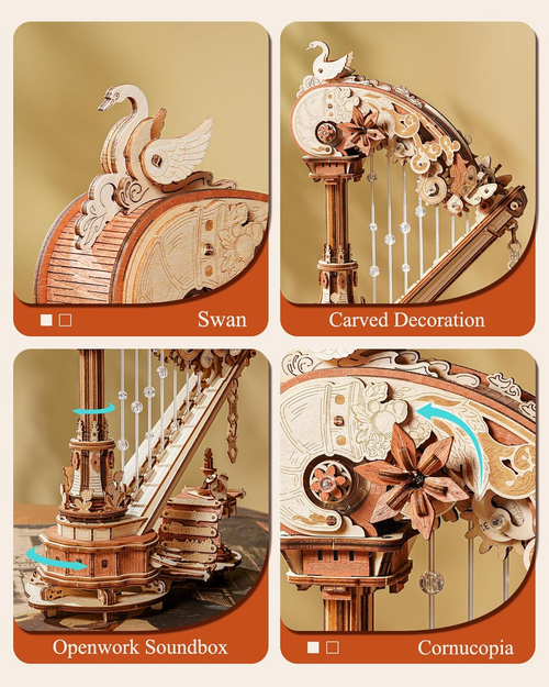Option 3 🎵 3D Wooden Puzzle for Adults – Self-Playing Harp Music Box, Mechanical Model Kit, Timeless Gift 🎁✨