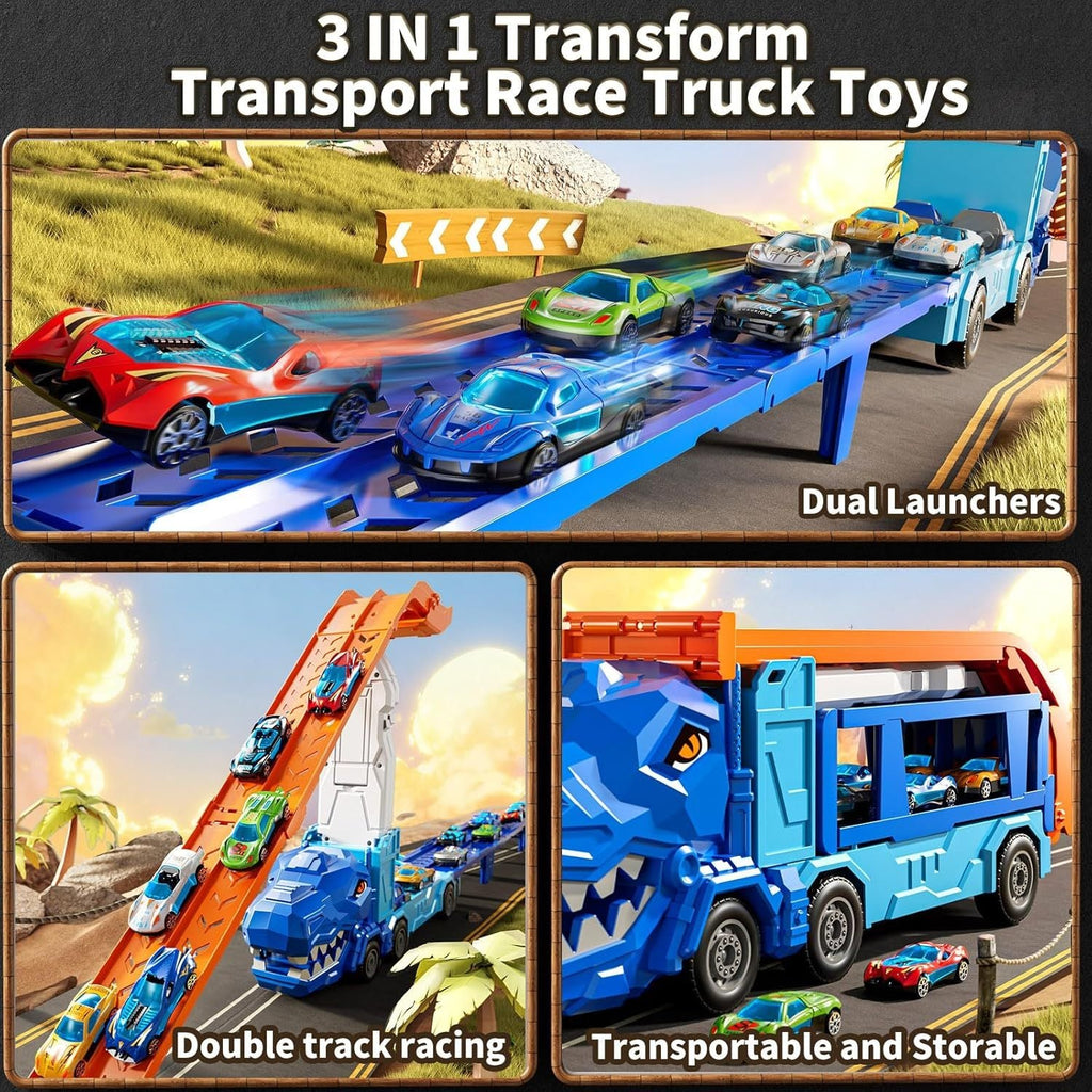 🦕🚗 Dinosaur Truck Track Set with 12 Die-Cast Cars | Fun Toy Gift for Kids 3-8