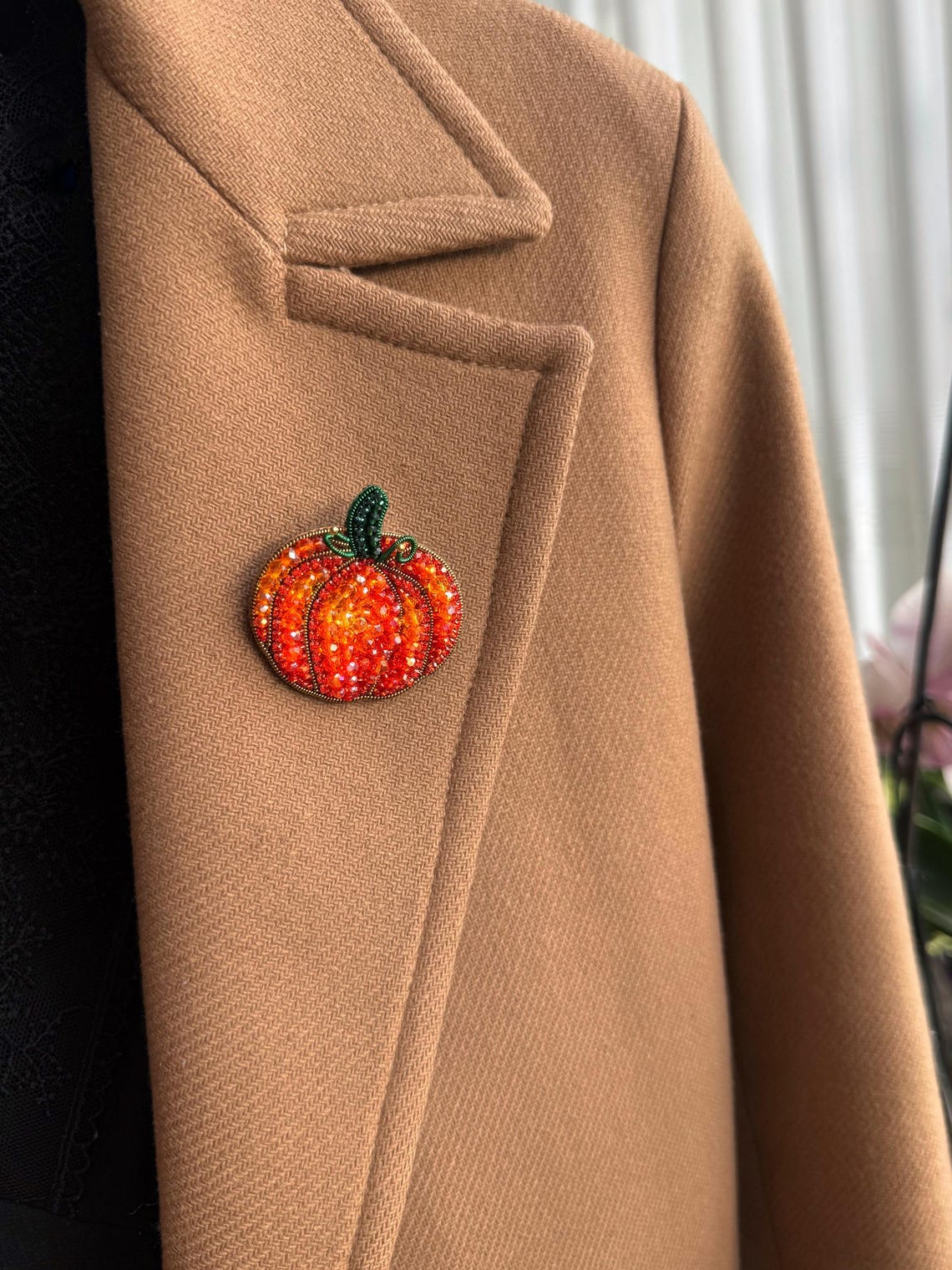 Pumpkin Bead Brooch, Funny Halloween Gift, Orange Pumpkin Pin, Gift For Her, Bead Embroidery Vegetables Brooch, Brooches For Women